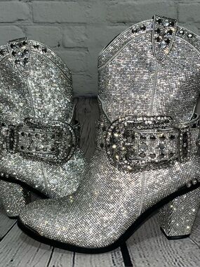 Dolls Kill Club Exx Icy Sheriff Shine Rhinestone Cowboy Boots Size 10